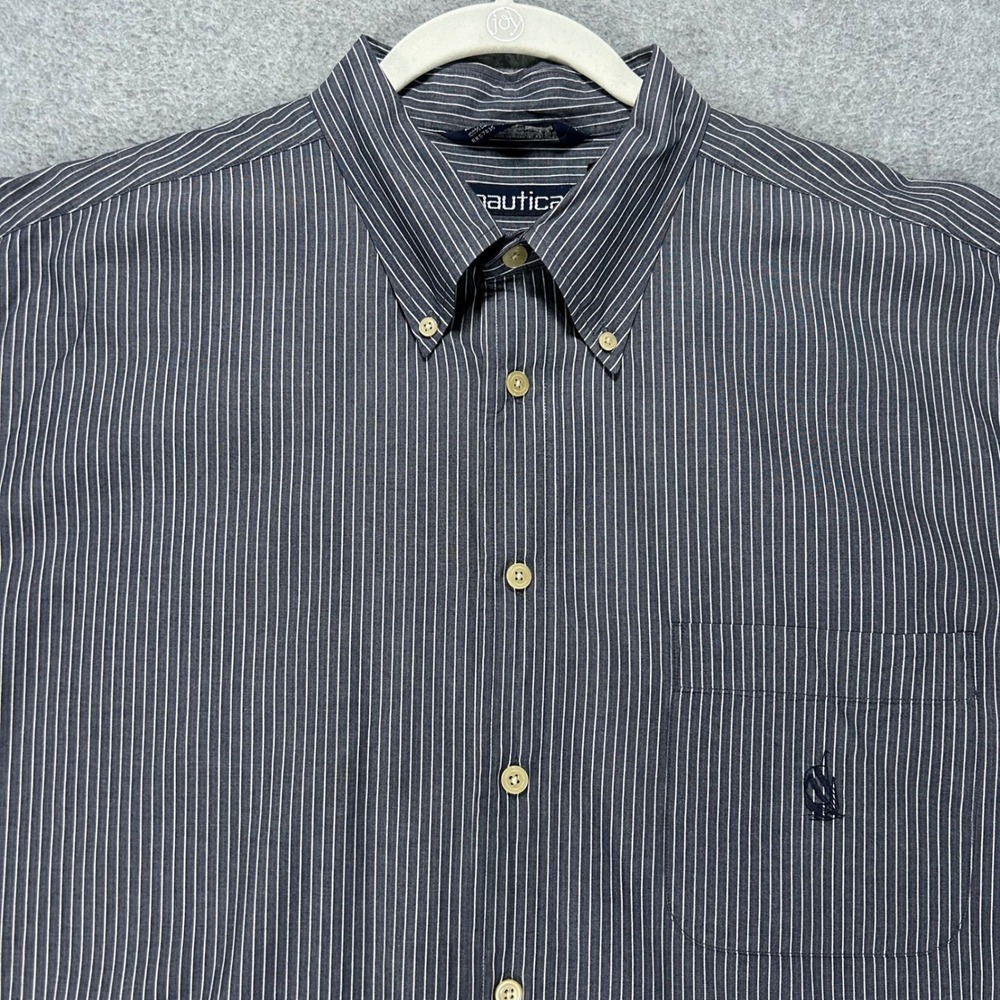 Nautica Button Down Shirt XXL/TT Mens Blue Pinstripe Preppy Classic